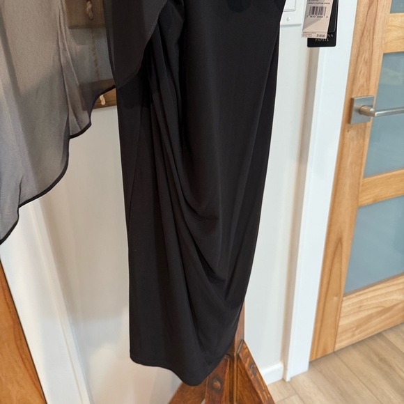 Adrianna Papell‎ Black One Shoulder Draped Side Asymmetrical Neck Prom Dress 4 - Picture 8 of 16